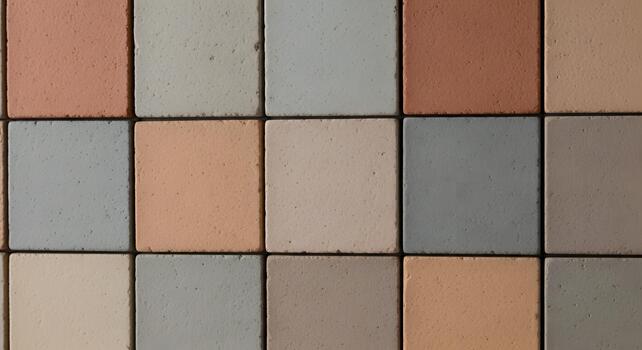 Abstract texture of a grid made from square tiles. Subtle, muted, earthy-toned squares showcase material variations, creating a harmonious and calming background pattern photo