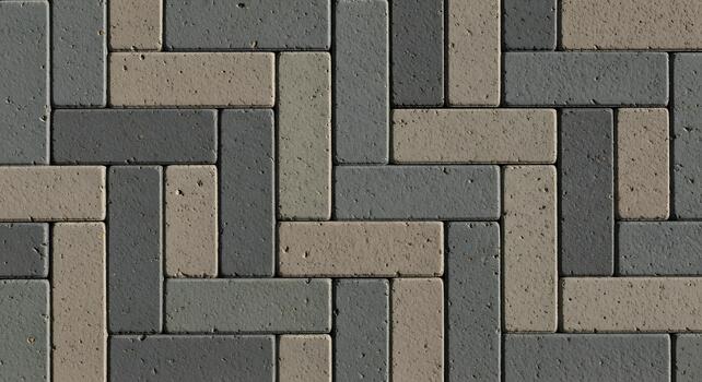 Seamless pattern of interlocking grey and beige rectangular paving stones creating a durable textured surface, ideal for modern architectural backgrounds and urban designs photo
