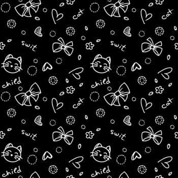seamless black pattern on a school theme with design elements, line art vector