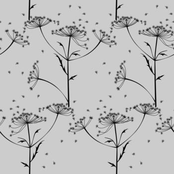 seamless botanical pattern of stems and inflorescences of hogweed or dill, hand-drawn pattern vector