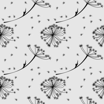 sin costura botánico modelo de tallos y inflorescencias de hogweed o eneldo, dibujado a mano, gris antecedentes vector