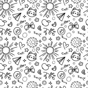 pattern seamless white pattern on a school theme with design elements , cat vector