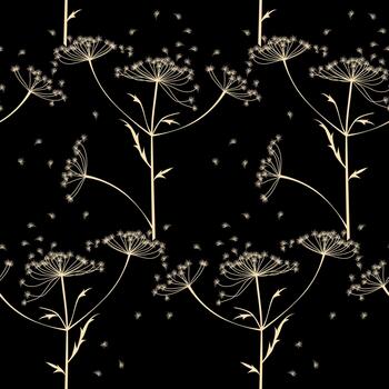 seamless botanical pattern of stems and inflorescences of hogweed or dill, hand-drawn vector