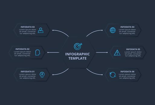 Workflow infographic with 6 steps, options, parts or processes. Business data visualization. vector