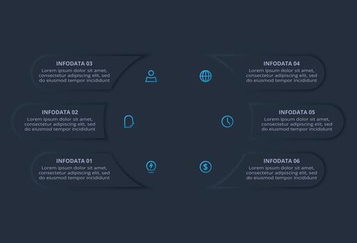Elements of graph, diagram with 6 parts or processes vector