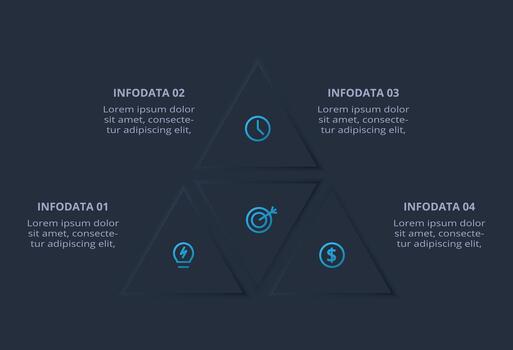 Neumorphic flowchart dark iinfographic. Creative infographic with 4 processes. vector