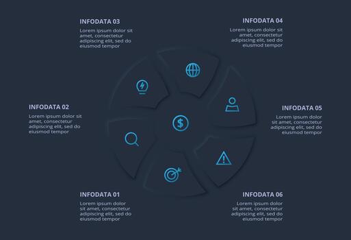 Infographic showing six data components vector