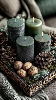 Scented Candles and Decorative Elements Create a Cozy Atmosphere for a Relaxing Evening photo