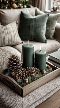 Scented Candles and Decorative Elements Create a Cozy Atmosphere for a Relaxing Evening. photo