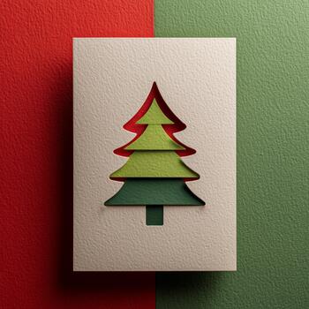 Holiday Greeting Card With a Simple Tree Design on Colorful Envelopes. photo