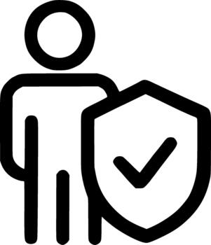 Simple Outline Person with Shield and Check Mark Icon Symbol vector
