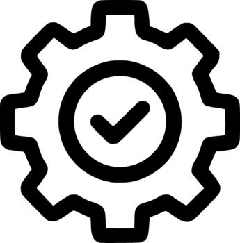 sencillo línea engranaje marca de verificación símbolo configuración ajuste mecanismo icono vector