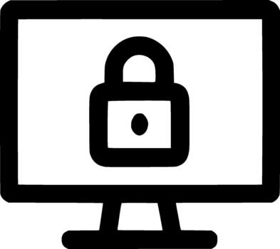 Simple Line Style Monitor Padlock Security System Computer Icon Design vector
