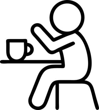 Simple line icon of a person sitting at a table with a cup. vector