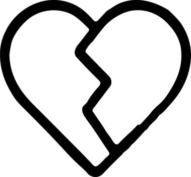 Simple Outline Broken Heart Grief Symbol Shape Single Line Art Icon vector