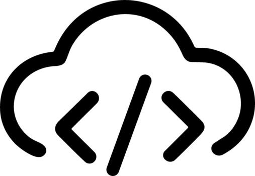 contorno minimalista nube informática icono con codificación símbolo tecnología diseño vector