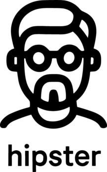 Outline Simple Head of Hipster Character with Beard and Glasses Icon vector
