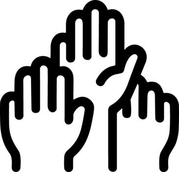 sencillo contorno manos elevado hacia arriba símbolo de unidad y cooperación icono vector