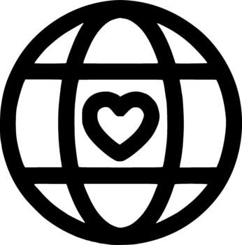 Simple Outline Globe Heart Symbol Shape Sign Icon for Website UI vector