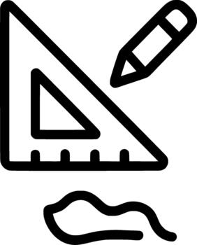 contorno sencillo triángulo regla con lápiz línea Arte estacionario icono vector