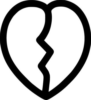 Simple Outline Broken Heart Shape Symbol for Loss and Sadness Icon vector