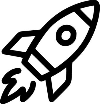 Simple Outline Rocket Launch Icon with Fire and Space Exploration vector