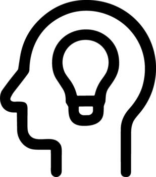 Simple Outline Head with Light Bulb Inside Brain Icon Symbol vector