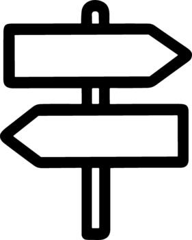 Simple Line Art Direction Signpost Arrow Icon with Two Blank Signs vector