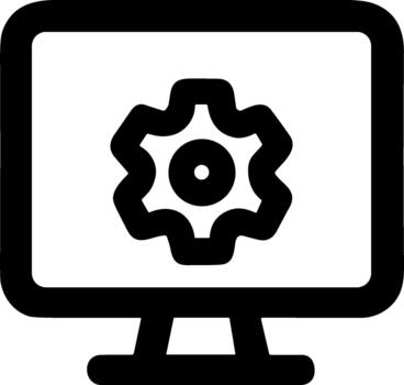 Outline Style Computer With Gear Customization Setting Option Icon Element vector