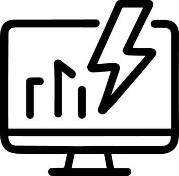 contorno sencillo computadora monitor con grafico y relámpago tornillo icono vector