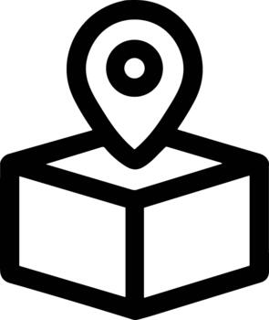 Simple Outline Map Location Pin on Cube Box Sign Icon vector