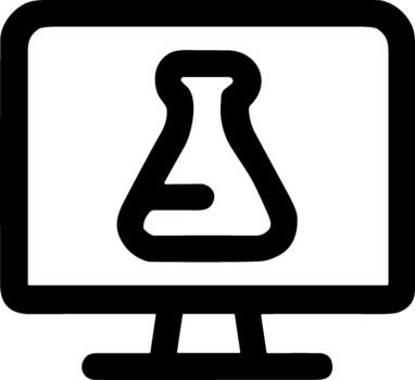 sencillo línea icono de computadora mostrando laboratorio vaso cubilete vector