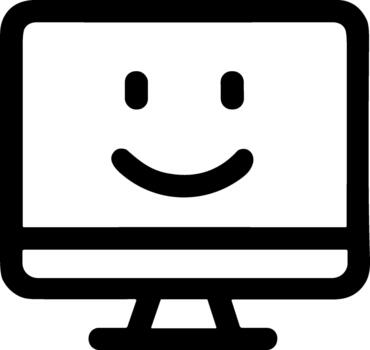 Simple Outline Computer Screen with Smiling Face Icon for Presentation vector