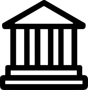 sencillo contorno edificio banco estructura icono con columnas y triángulo techo vector