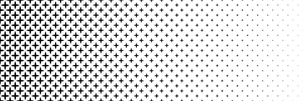 horizontal black halftone of cross and plus with sharp corners design for pattern and background vector