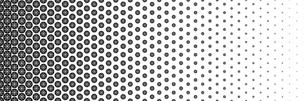 horizontal black halftone of white snow flake in black circle design for pattern and background vector