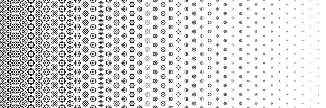horizontal black halftone of gear design for pattern and background. vector