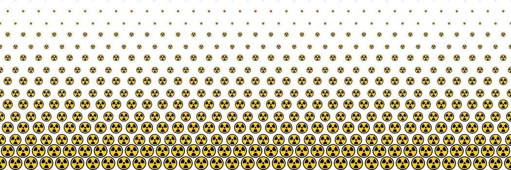 horizontal halftone of black and yellow radioactive sign on white for pattern and background vector