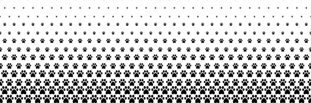 horizontal halftone of black animal paw footprint for pattern and background. vector