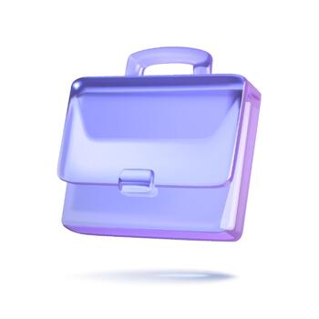 A modern and sleek 3D illustration of a glossy purple briefcase floating against a white background, showcasing a minimalist and futuristic design. vector