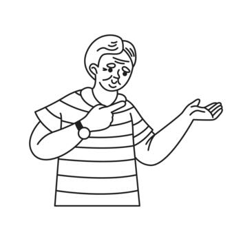 ilustración de un persona en un a rayas camisa gesticulando con uno mano. limpiar línea Arte estilo enfatiza sencillo aún expresivo comunicación. vector