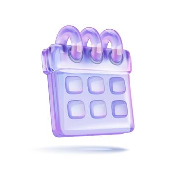 3D illustration of a purple and calendar icon with a spiral binding on a white background. The design gives a modern and sleek appearance. vector