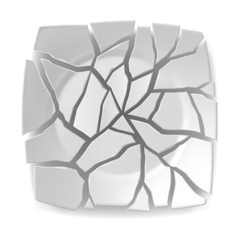 digital ilustración de un agrietado cerámico plato en blanco. el destrozado diseño crea un resumen modelo. ideal para conceptos de fragilidad y destrucción. vector