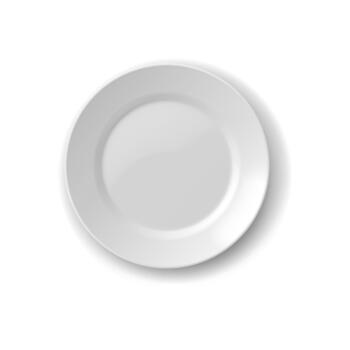 Simple white plate with a glossy finish on a plain background. Ideal for kitchenware presentations and minimalist design projects. Reflects elegance and simplicity. vector