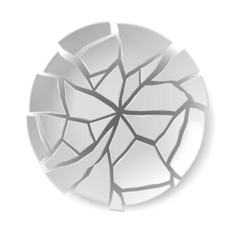 Abstract cracked plate illustration in grayscale. Geometric design featuring shattered patterns. Useful for concepts of fragility and breaking points. vector