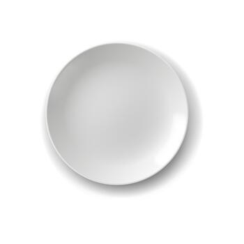 Simple image of an empty white plate with a soft shadow effect. Clean and minimalistic design. Ideal for culinary presentations and dining concepts. vector