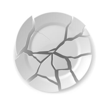 Graphic of white plate with cracks in realistic style. Gray neutral colors emphasize fragility and damage. Ideal for themes of breakage and imperfection. vector