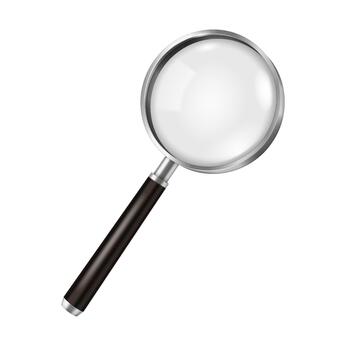Detailed illustration of a magnifying glass with a black handle and shiny glass lens. Perfect for representing search, investigation or scrutiny concepts. vector
