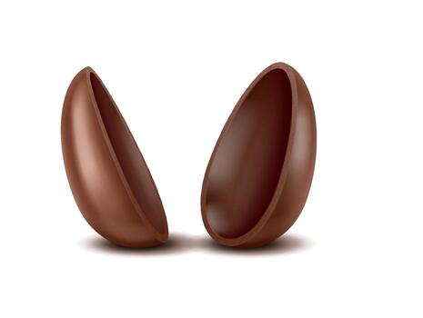 Realistic illustration of two chocolate egg halves opened and placed against a white backdrop. Perfect image for themes of celebration and confectionery. vector