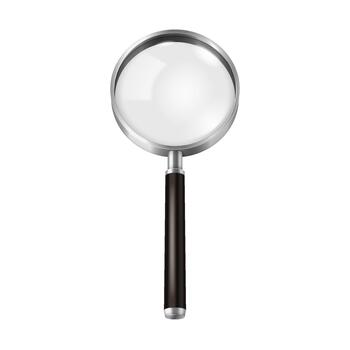 detallado ilustración de un aumentador vaso con un plata marco y negro encargarse de simbolizando cerca inspección, investigación, y exploración conceptos. vector